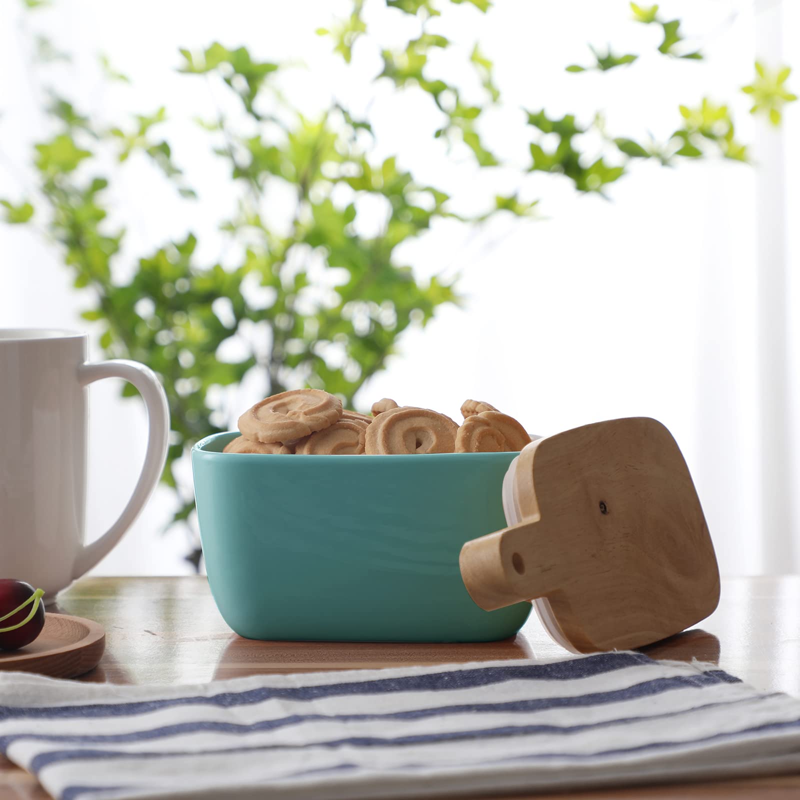 Butter Dish - Large Ceramics Butter Holder with Extended Lid Perfect for 4 Stick of Butter (Turquoise， 6.5x 4.2 x 3.9)