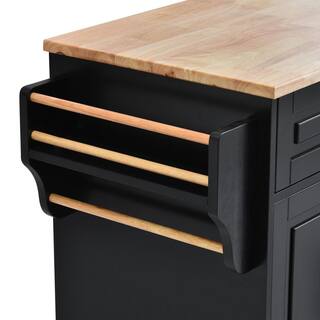 Black Rubber Wood Desktop 52.8 in. W Kitchen Island on 5-Wheels with Storage and 5-Drawers VJ026KIsland6