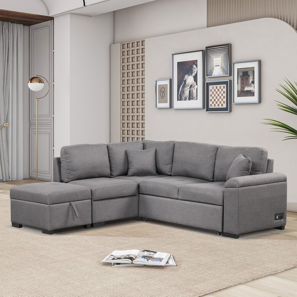 L Shape Corner Couch Sofa Bed with Storage Ottoman