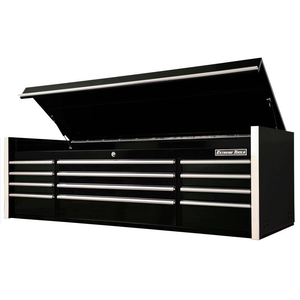 Extreme Tools RX Series Professional 72 in. Large 12-Drawer Black Top Tool Chest with Chrome Drawer Pulls RX722512CHBK