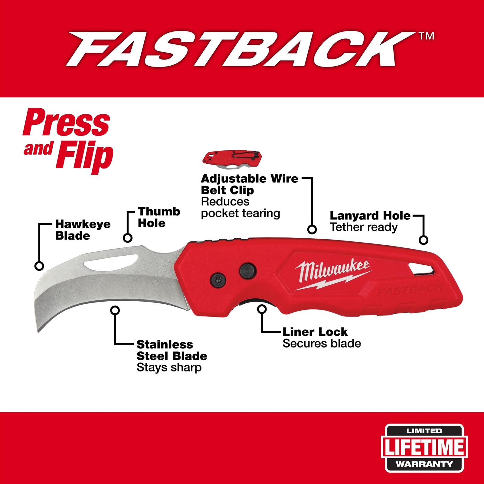 Milwaukee Tool 48-22-1525 Milwaukee FASTBACK Hawkbill Folding Knives