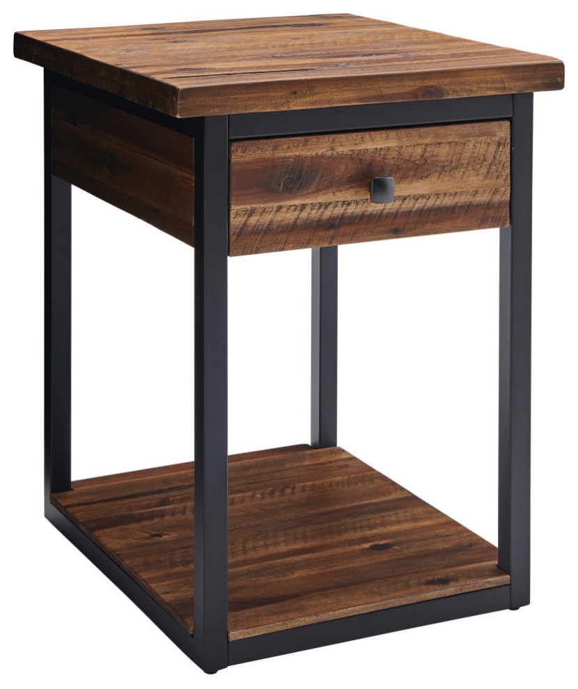 Claremont Rustic Wood End Table  Drawer and Low Shelf   Industrial   Side Tables And End Tables   by Bolton Furniture  Inc.  Houzz