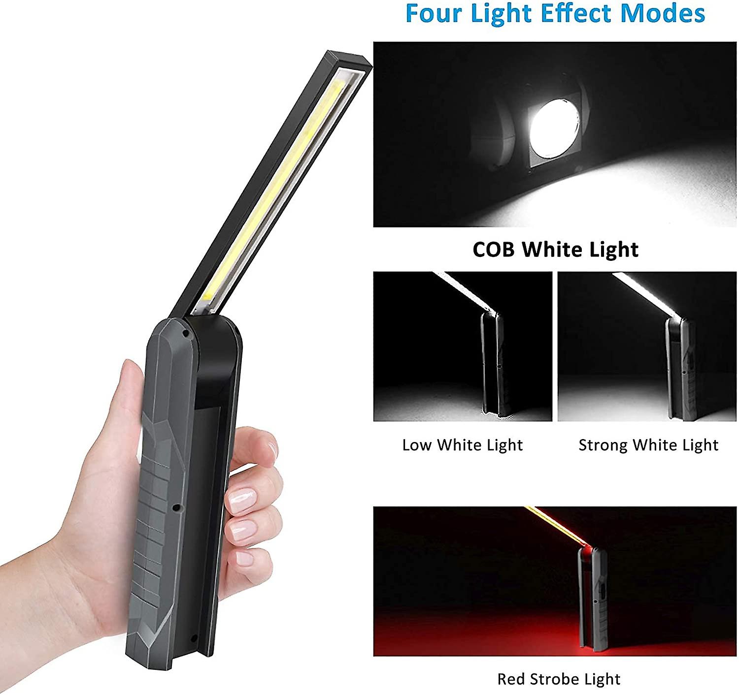 2 Pieces Rechargeable Led Work Light， 5 Modes Work Light Mechanic Light Foldable Torch Light With Magnetic Base Inspection Light For Camping， Automoti