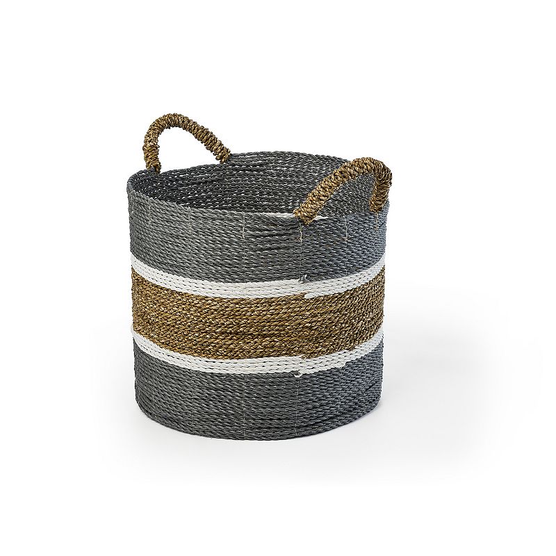 Saddle River Gray Seagrass and Raffia Basket 3-piece Set