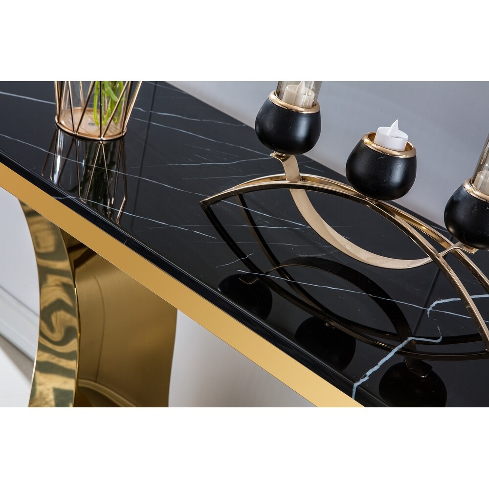 Gray Modern Marble Console Table with Gold Finished U Shape Stainless Steel Base: Versatile and Durable