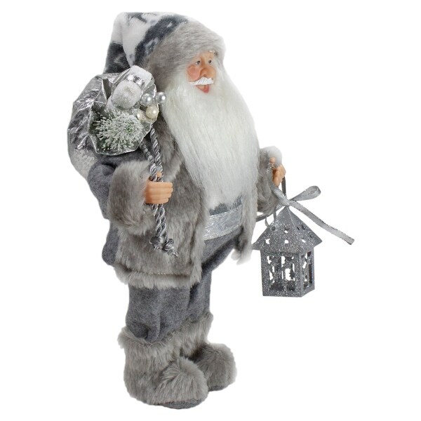 12 Gray White Standing Santa Claus Christmas Figurine Bag Lantern