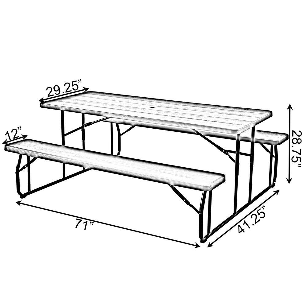 Gardenised 6 ft. Black Outdoor Foldable Woodgrain Picnic Table Set with Metal Frame QI004269.BK