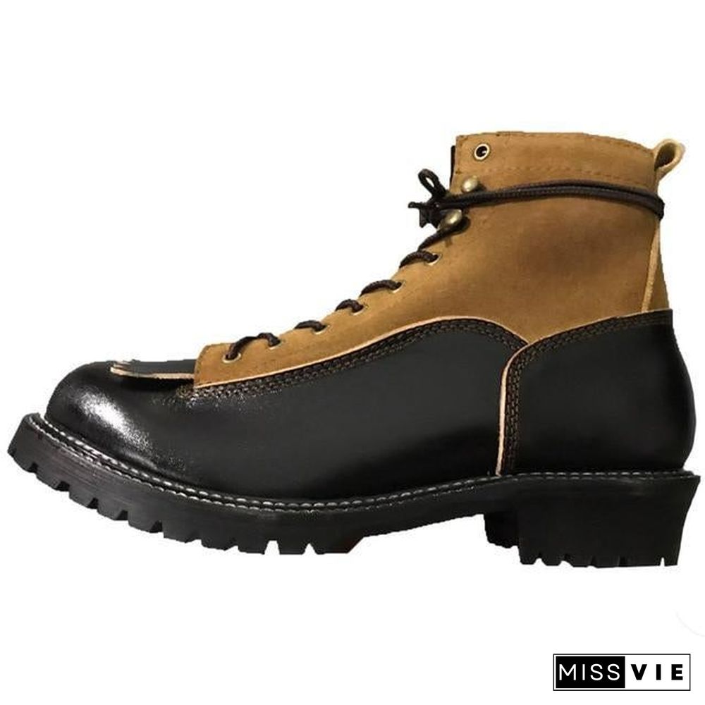 Retro American Motorcycle Riding Ankle Boots Men Work Safety Shoes Unisex British Style Cow Genuine Leather  Botas Hombre