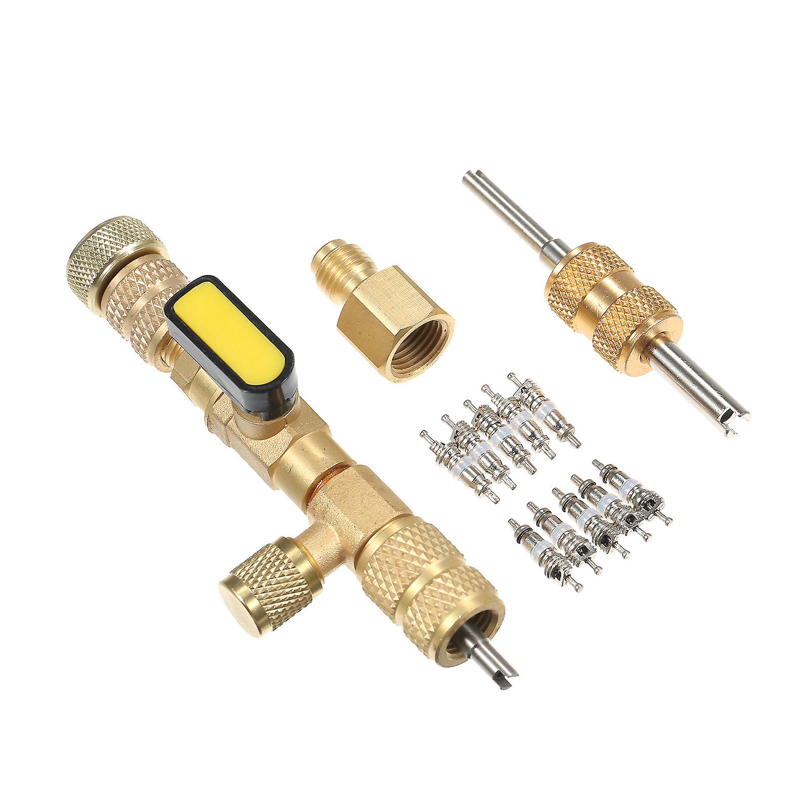 Gold Valve Core Remover Installer Tool With Dual Size Sae 1/4 and 5/16 Port Compatible With R22 R12 R407 R410 R404 R32 R600 A/c