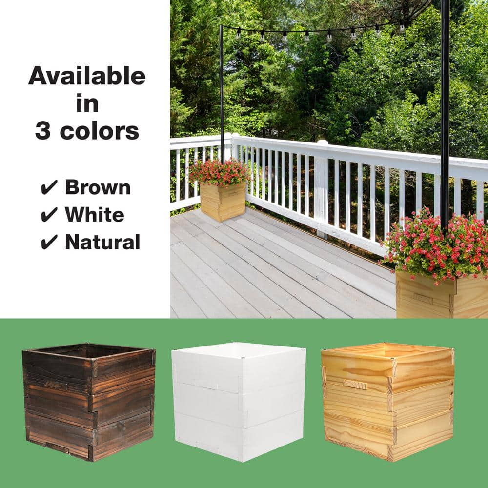 EXCELLO GLOBAL PRODUCTS Extra Large 18 in. Natural Wooden Planter Box with String Light Pole Sleeve EGP-HD-0478-OS