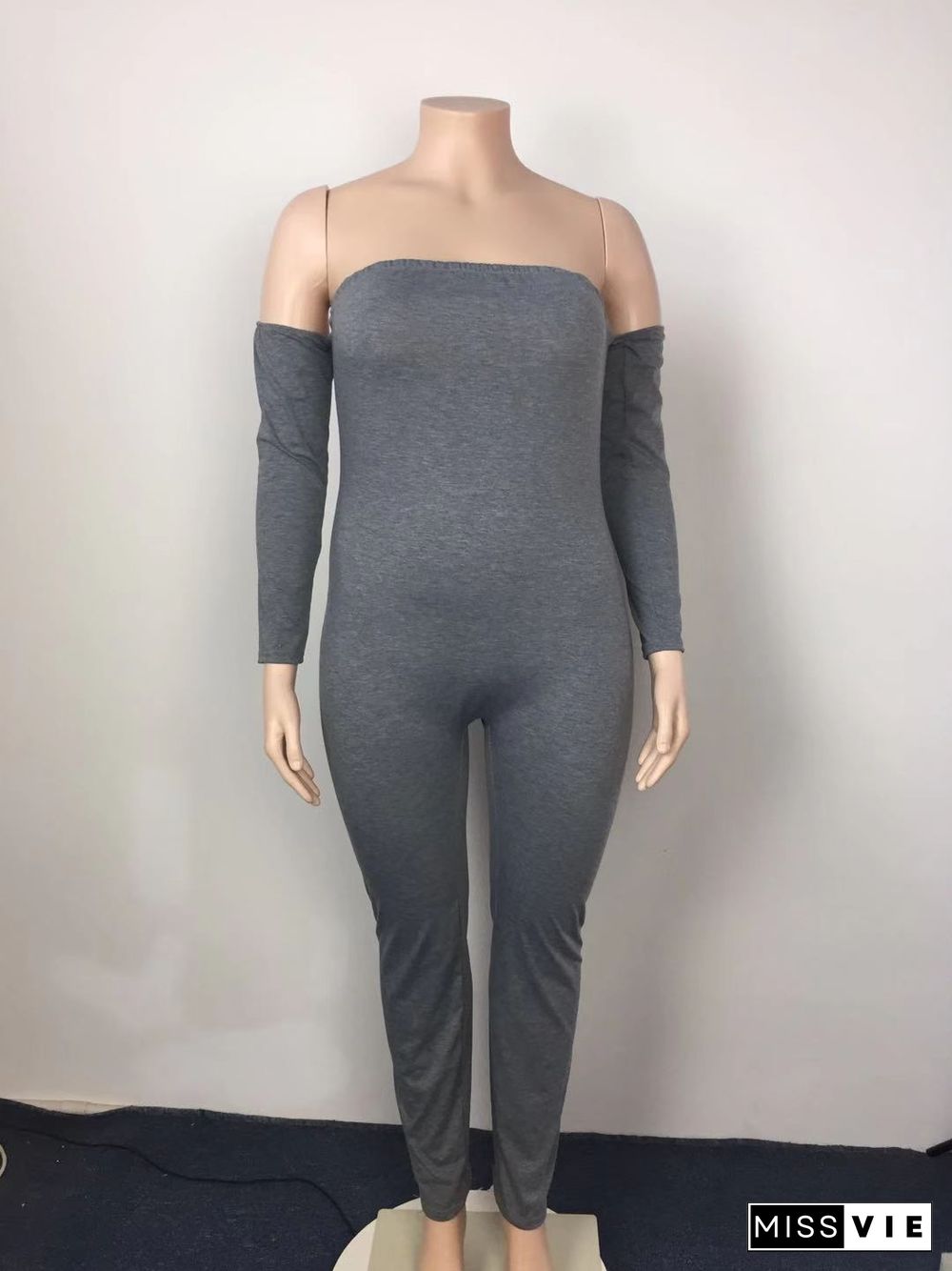 Slash Neck Long Sleeve Plus Size One Piece Jumpsuit