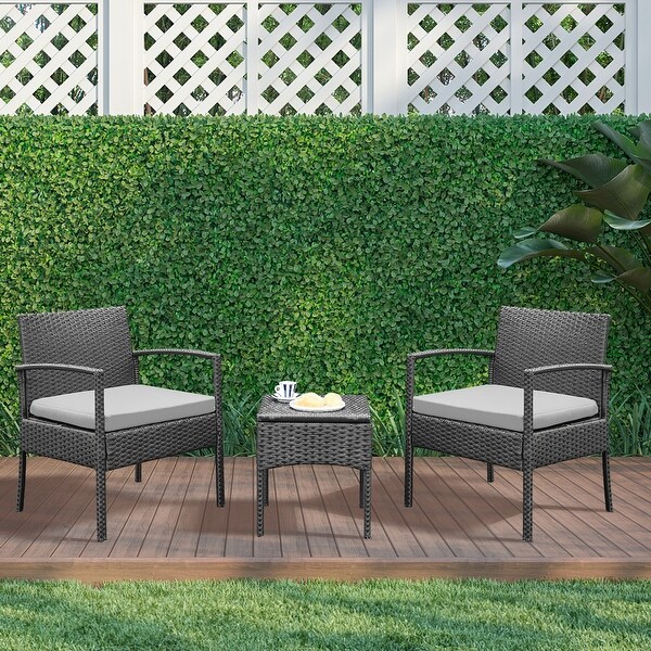 Outdoor Furniture 3 Piece Patio Bistro Furniture Set，Rattan Conversation Chairs Set with Side Table and Cushions