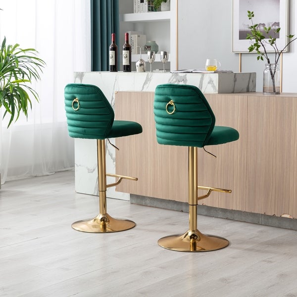 Swivel Bar Stools Chair Set of 2 Modern Adjustable Counter Height Bar Stools， Velvet Upholstered Stool Chrome Golden Base