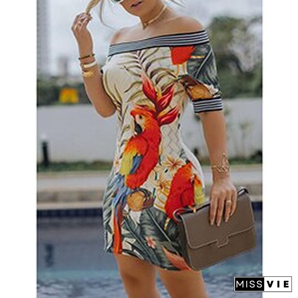 Ladies Dress One-shoulder Printed Slim Pencil Skirt New Skirt