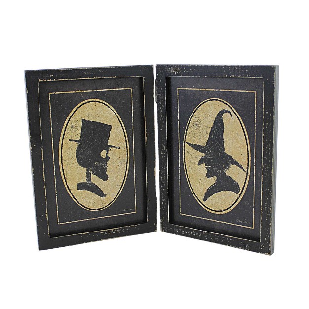 Halloween Witch And Skull Portraits One Hinged Frame 7 0 Inches Hinged Frame Spider Web 100806 Wood Black