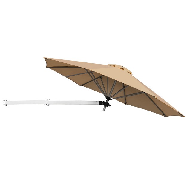 Tangkula 8ft Wall Mounted Cantilever Umbrella Patio Adjustable Tilting Sunshade Umbrella