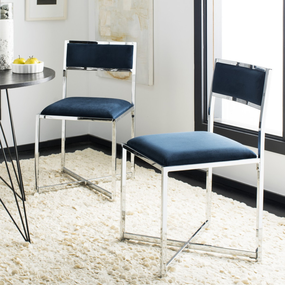 Kenneth Chrome Side Chair Navy Set 2   Modern   Dining Chairs   by Virgil Stanis Design  Houzz