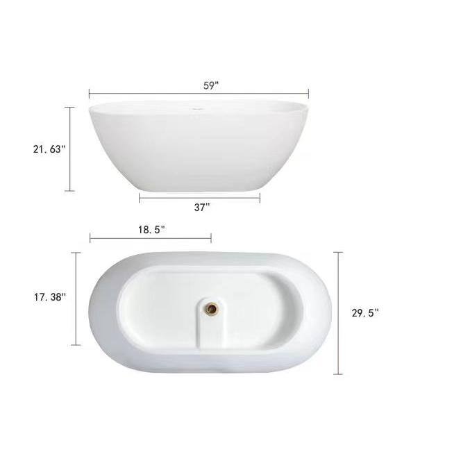 VANITYFUS 59 in. Stone Resin Flatbottom Solid Surface Freestanding Double Slipper Soaking Bathtub in White with Brass Drain VF-CloW36-S