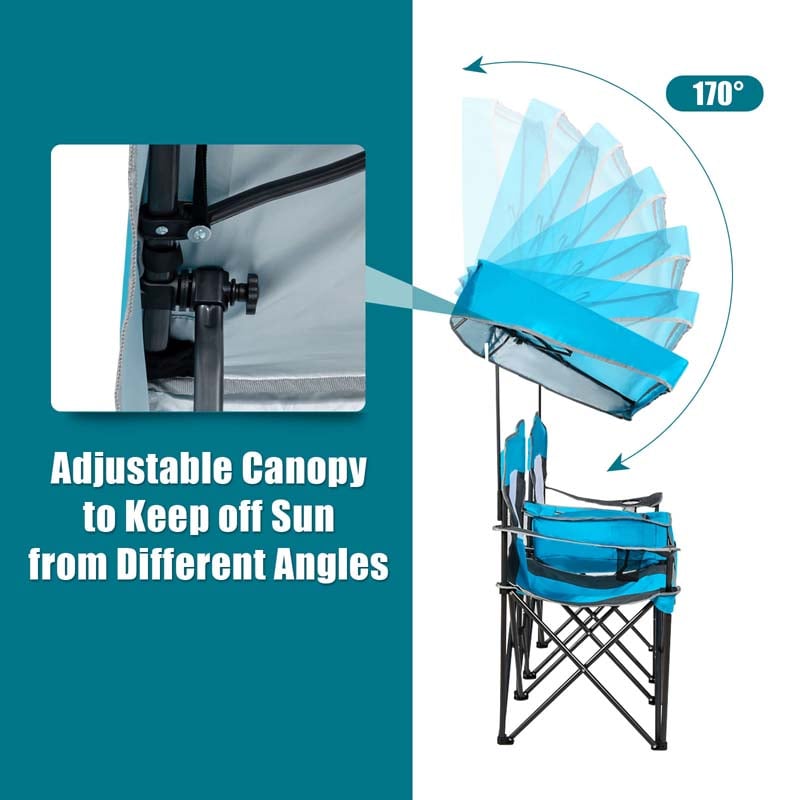 Double Sunshade Camping Canopy Chair with Mini Table, Cup Holder, Portable Folding Beach Chair with Canopy