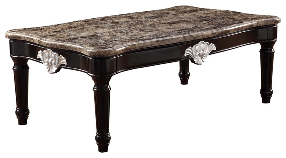 ACME Ernestine Marble Top Coffee Table with Carved in Black   Traditional   Coffee Tables   by Homesquare  Houzz