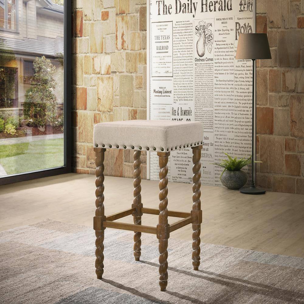 CAROLINA CLASSIC Remick 30 in. Natural Oak Barley Twist Upholstered Stool 3664-NOLN