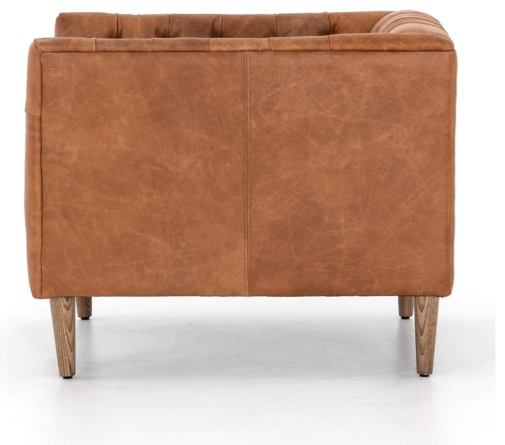 Williams Tufted Tan Leather Shelter Arm Chair   Midcentury   Armchairs And Accent Chairs   by Zin Home  Houzz