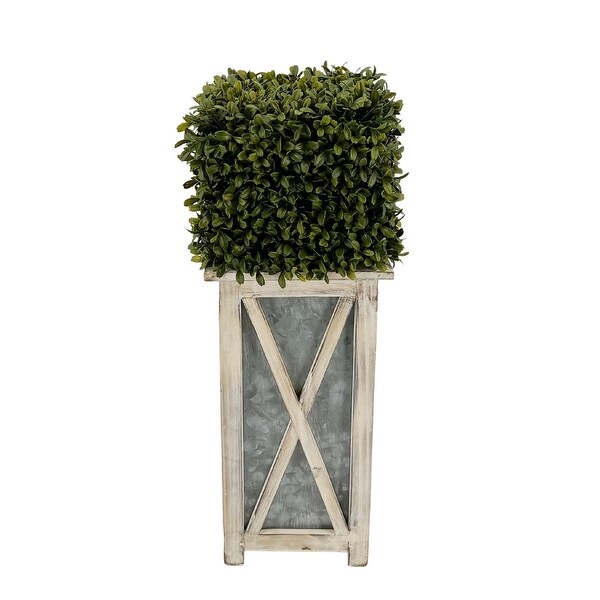 Faux Boxwood Square Topiary in Crisscross Tall Wood/ Metal