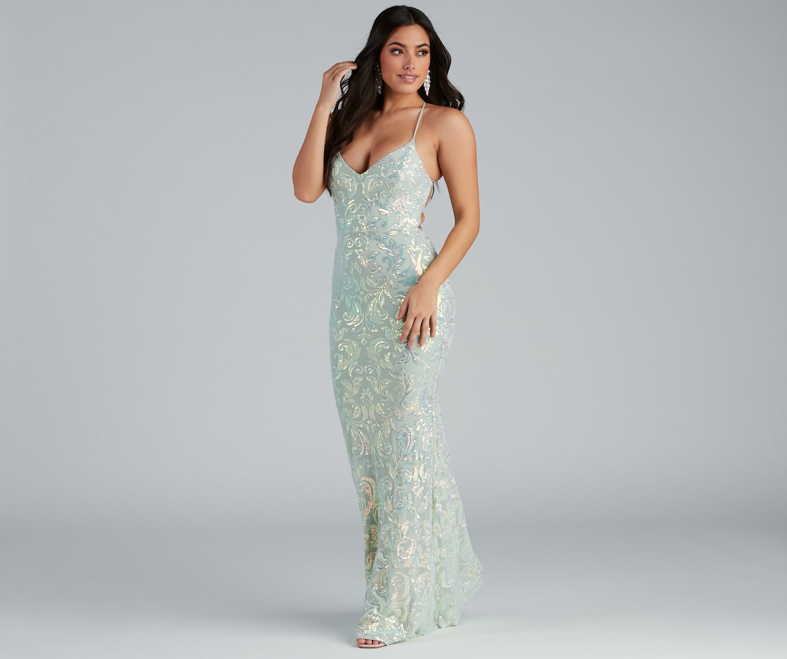 Christal Sequin Strappy A-Line-Formal Dress