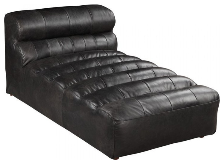 Ramsay Leather Chaise Antique Black   Contemporary   Indoor Chaise Lounge Chairs   by Homesquare  Houzz