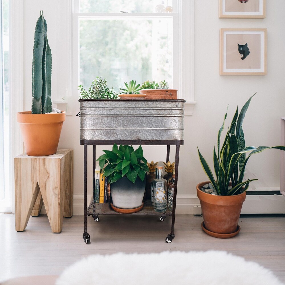 Metal Planter Tub on Stand with Rolling Wheels