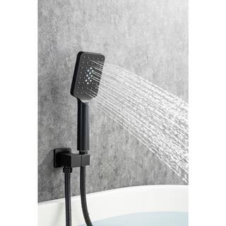 Tahanbath Single-Handle Waterfall Tub Faucet Wall Mount Roman Tub Filler with Hand Shower in Matte Black W1194-D97207H-KXC