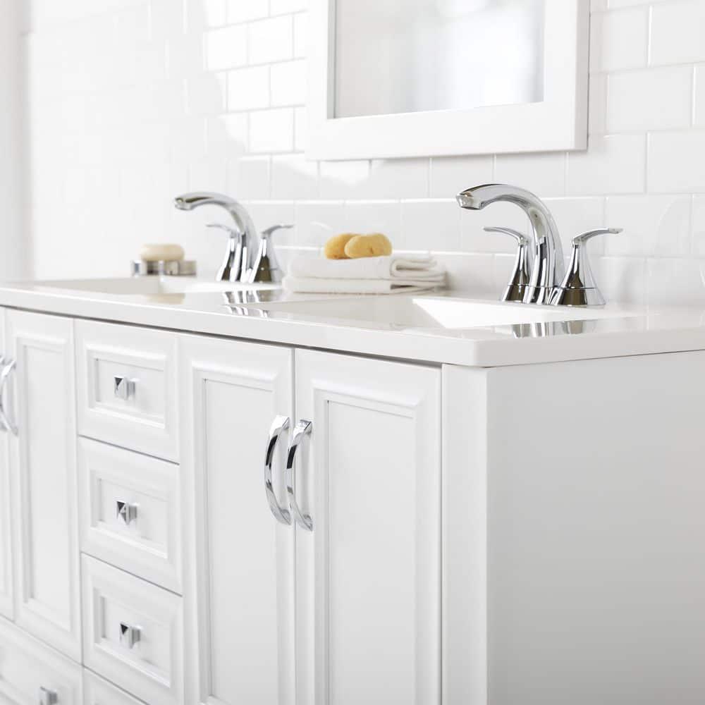 Glacier Bay Candlesby 6025 in W x 1875 in D Bath Vanity in White with Cultured Marble Vanity Top in White with 2 Sinks