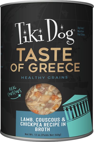 Tiki Dog Taste of the World Wet Dog Food， Greece Lamb and Chickpea， 12-oz can， 8 count