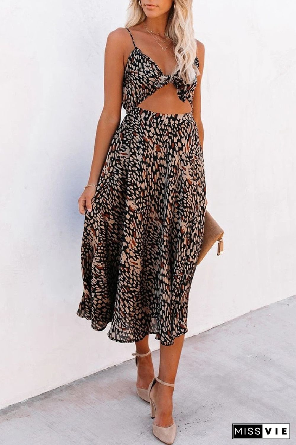 KarliDress Leopard Taste Printed Cutout Midi Dress P12629