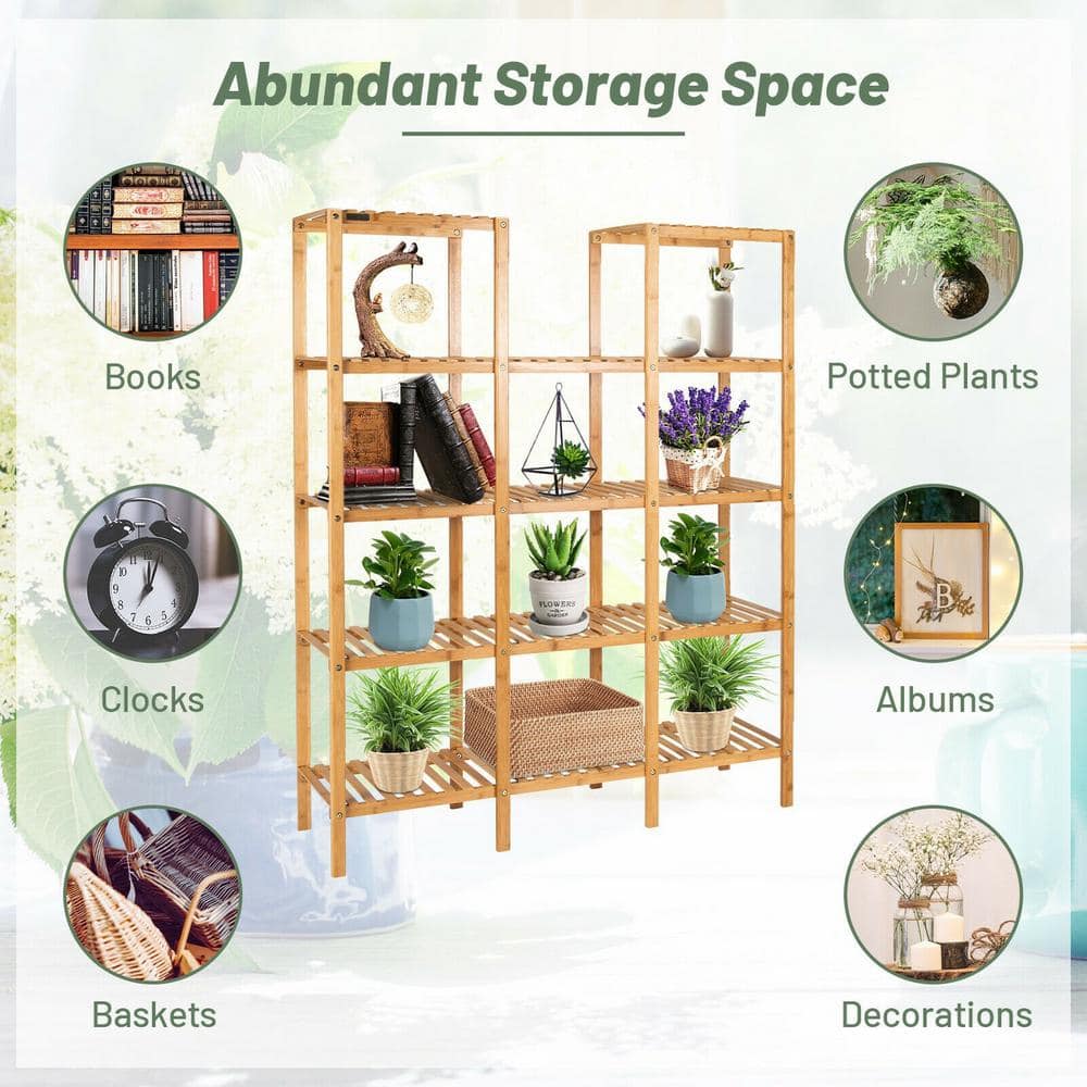 ANGELES HOME 56 in. Tall IndoorOutdoor Nature Wood Plant Stand (5-tiered) CK10-HZ012