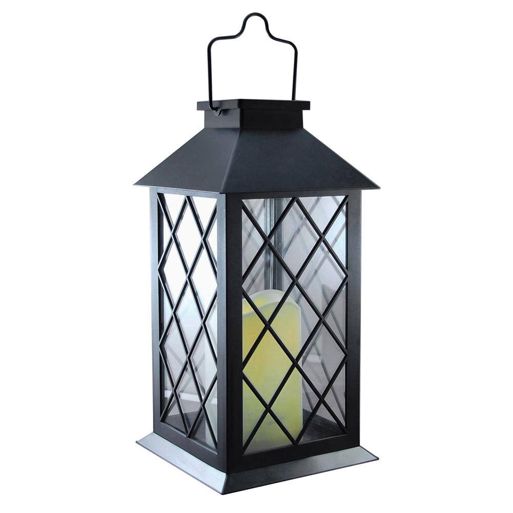 LUMABASE Solar 5.5 in. x 11 in. Tudor Black Lantern 94001