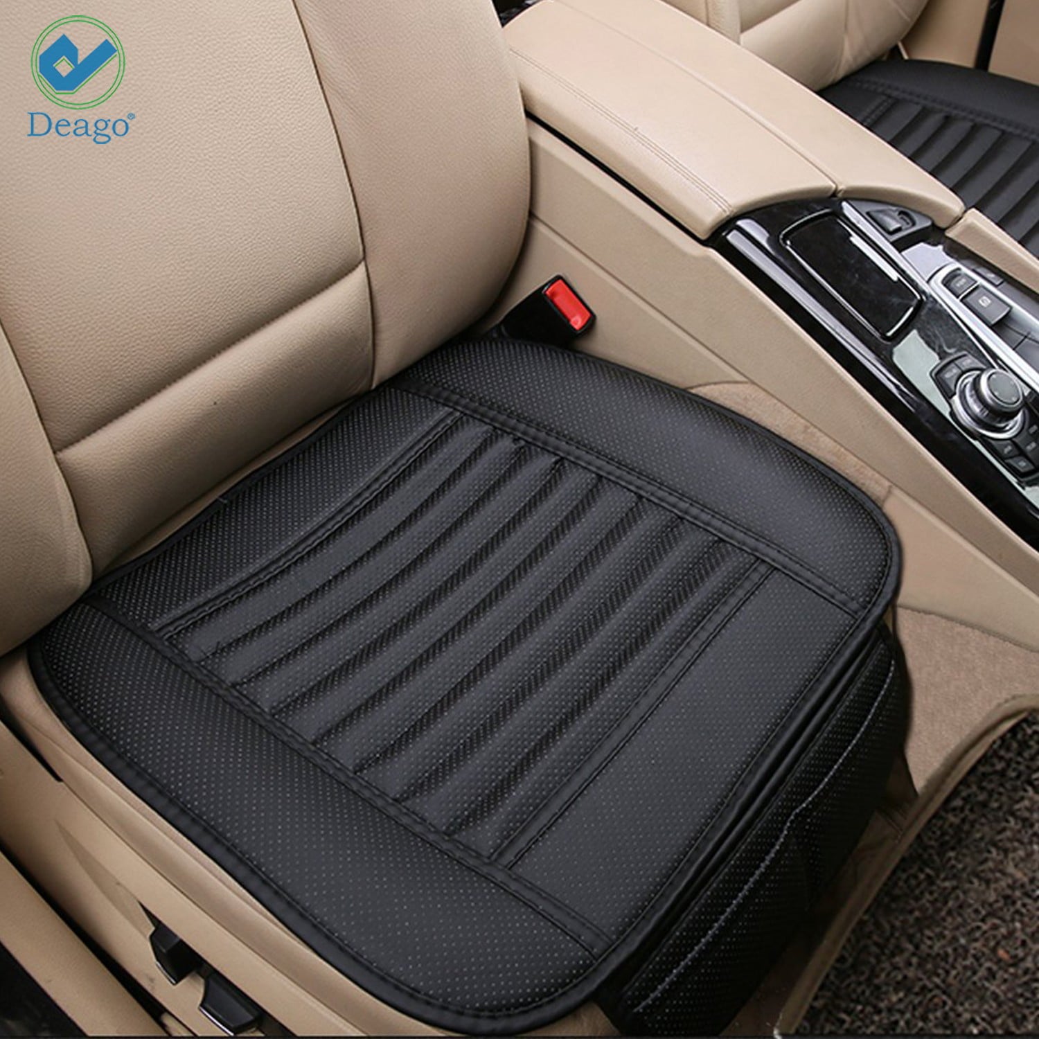 Deago Universal Car Interior Seat Cover Cushion Breathable PU Leather Chair Pad Mat For Auto Supplies (Black)