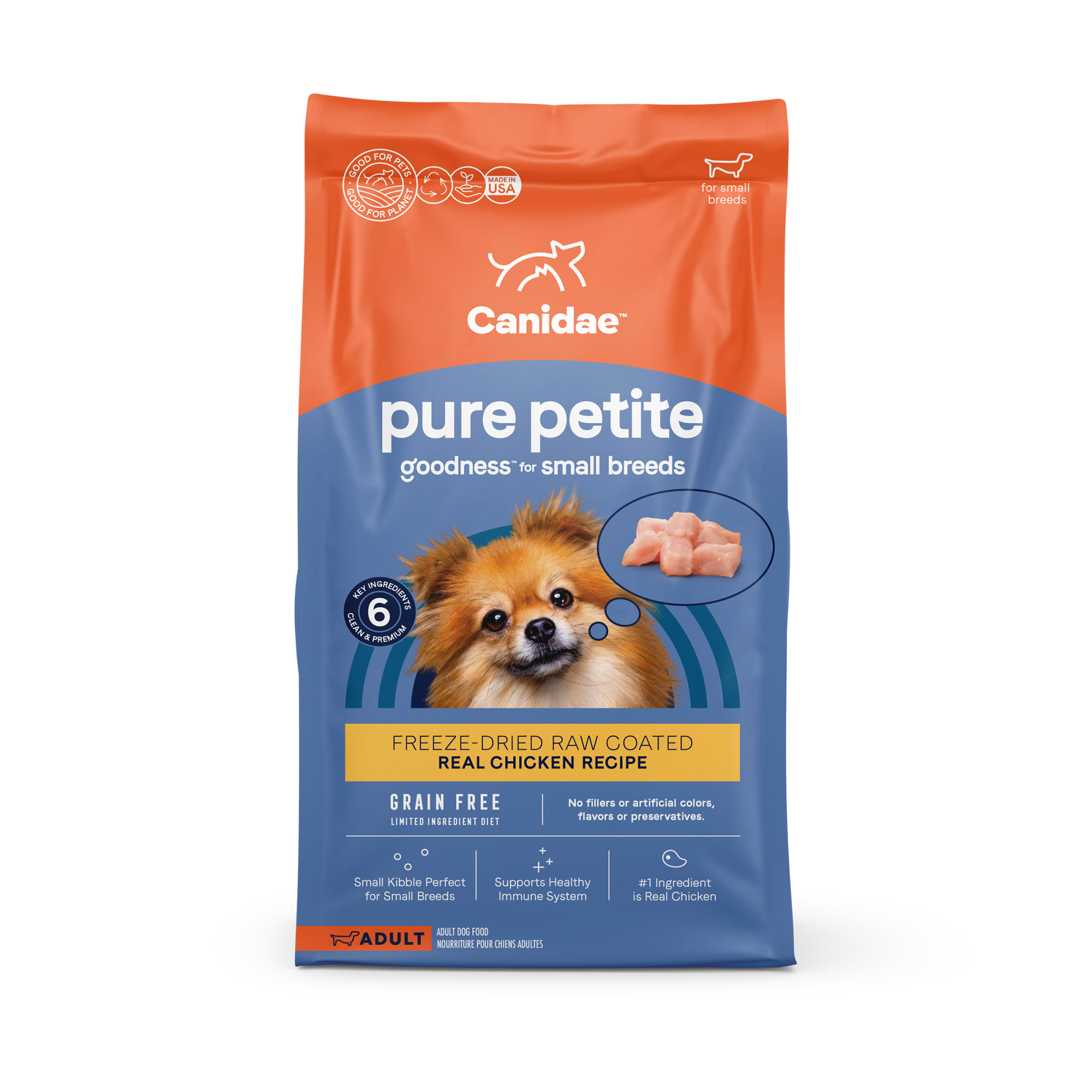 CANIDAE Pure Grain Free Petite Small Breed Limited Ingredient Diet Raw Coated with Fresh Chicken Dry Dog Food， 10 lbs.