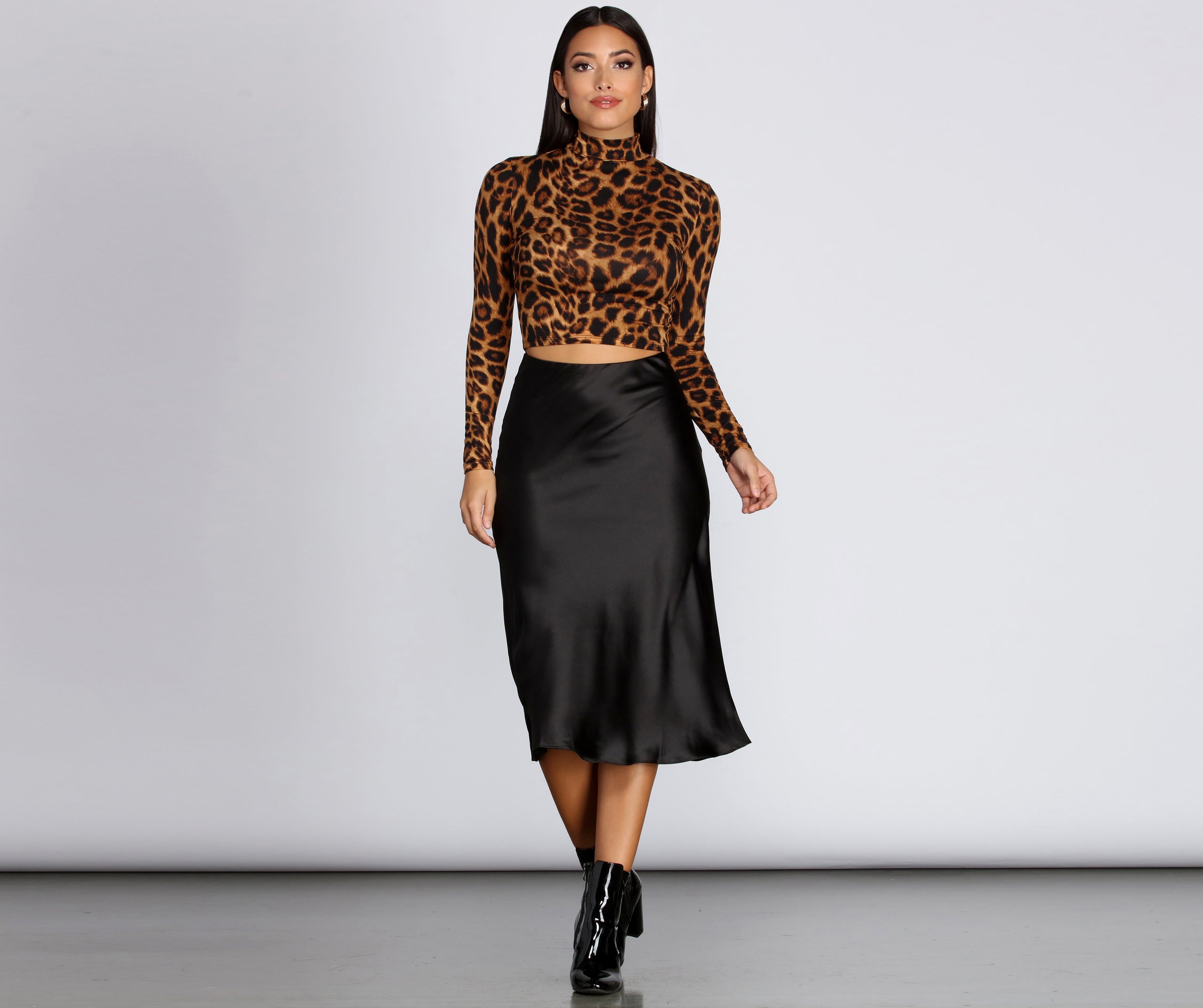 Leopard Mock Neck Crop Top