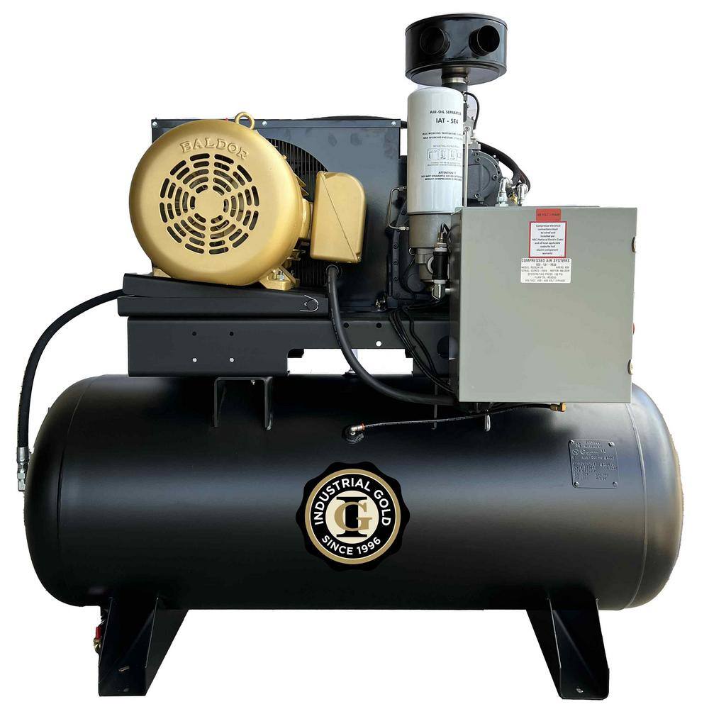 Industrial Gold 120 Gal. 20 HP Rotary Screw 3-Phase Low RPM 150 PSI Electric Air Compressor with Quiet Operation R203H126