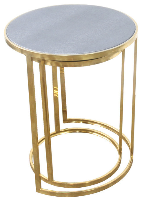 Charles Nesting Tables  Faux Shagreen With Gold Metal  2 Piece Set   Contemporary   Coffee Table Sets   by Urbanest Living  Houzz