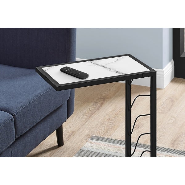 White Marble-look Finish C-Shaped Accent Table