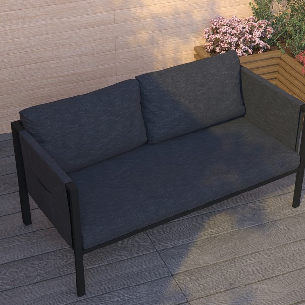 Merrick Lane Outdoor Love Seat sofa With Removable Fabric Cushions And Steel Frame