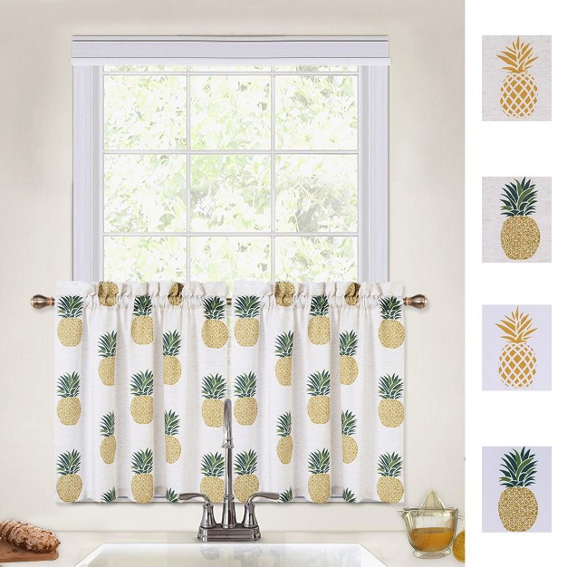 Trinity Pineapple Print Tier Small Half Window Curtains For Bathroom Kitchen Cafe