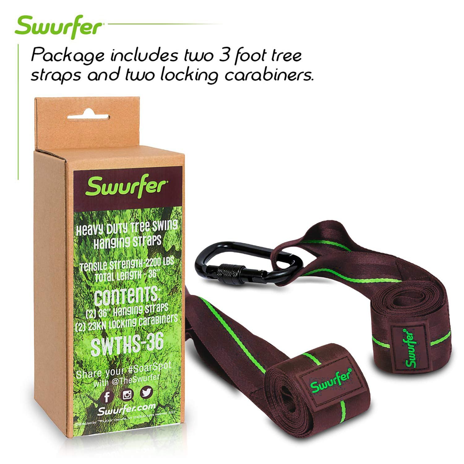 Swurfer Tree Swing Strap Hanging Kit， For Any Swing or Hammock， 60