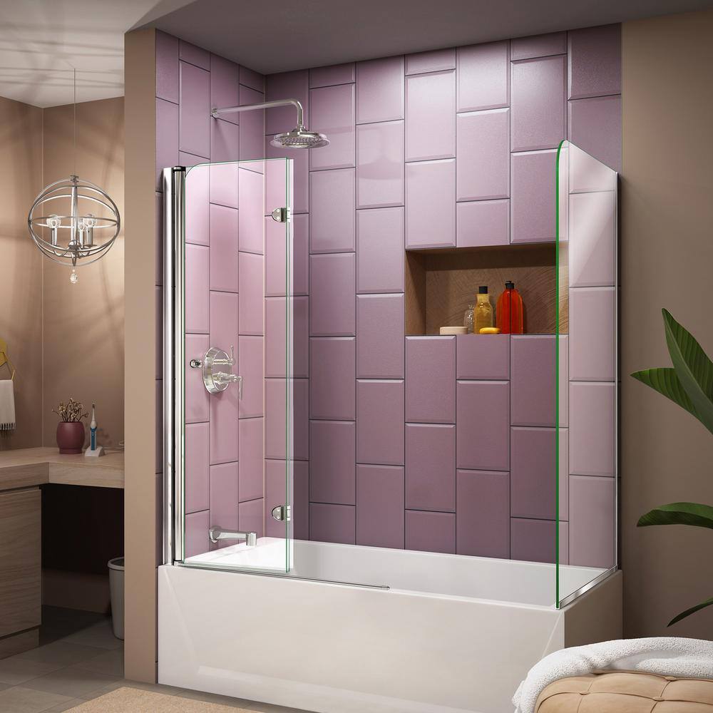 DreamLine Aqua Fold 56 in. to 60 in. x 58 in. Semi-Frameless Hinged Tub Door with Return Panel in Chrome SHDR-3636580-RT-01