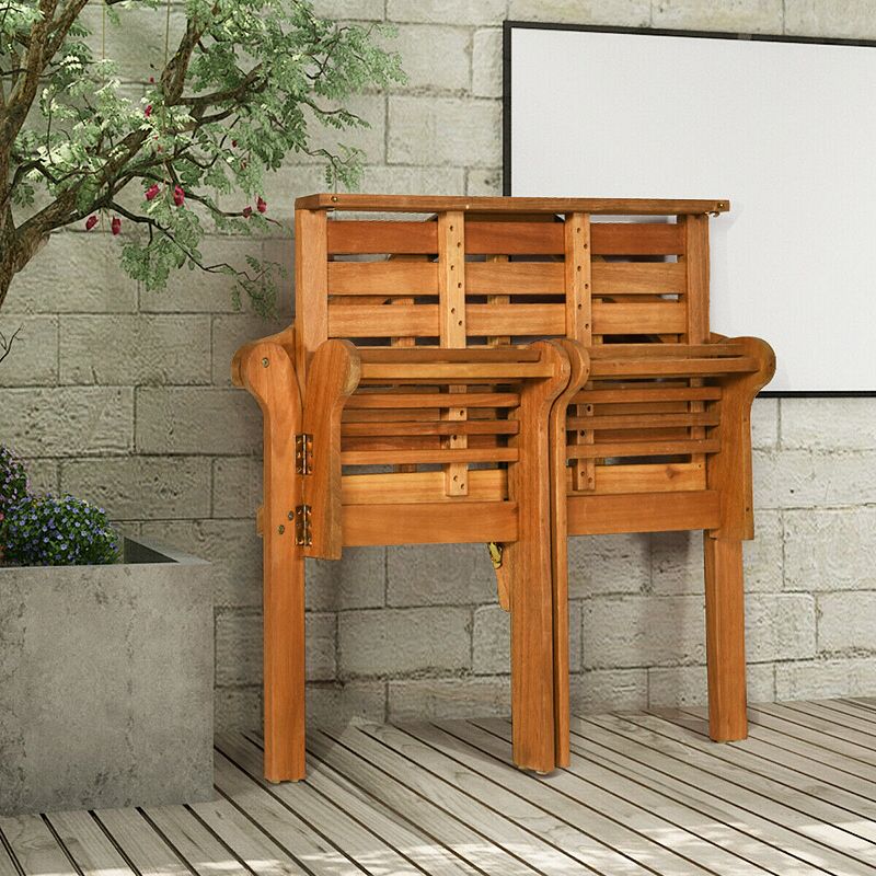 49 Inch Eucalyptus Wood Outdoor Folding Bench with Backrest Armrest for Patio Garden