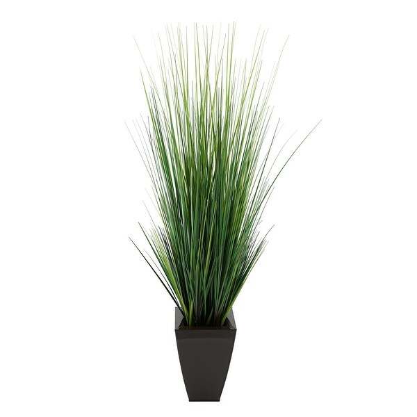 Faux PVC Grass in Tapered Square Zinc Planter