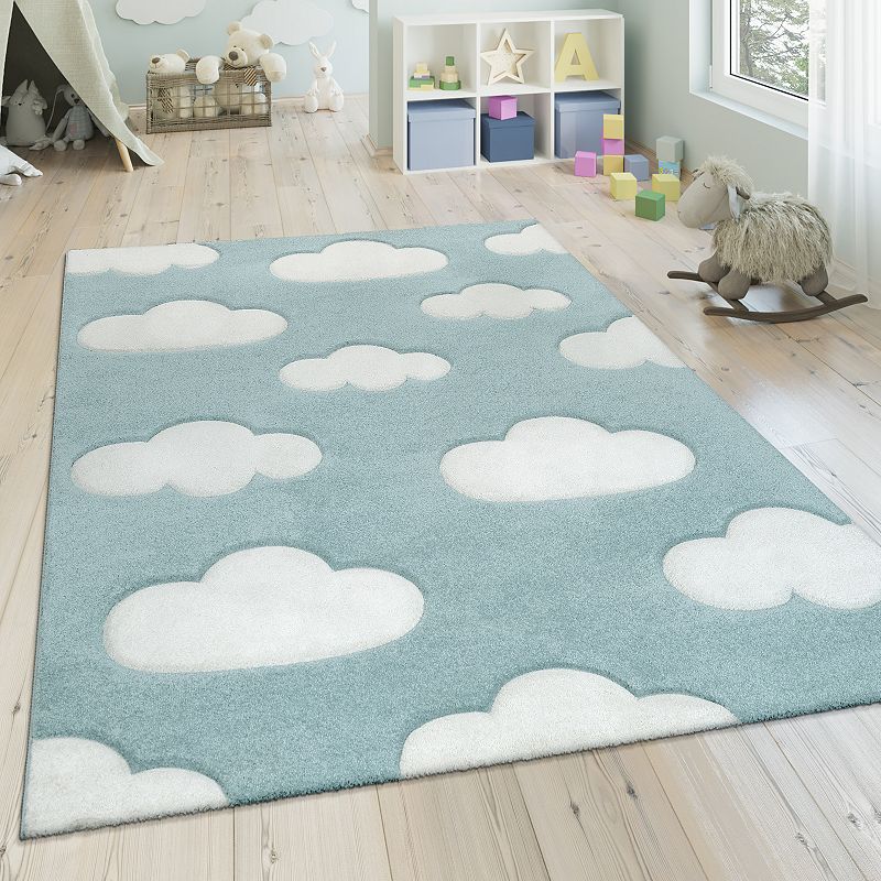 Kids Rug with Clouds in Pastel Colors for Children's Room or Nursery