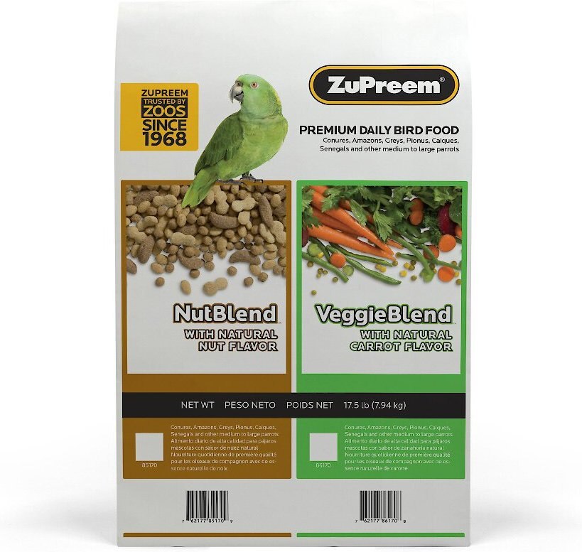 ZuPreem NutBlend Flavor with Natural Nut Flavors Daily Parrot and Conure Bird Food， 3.25-lb bag